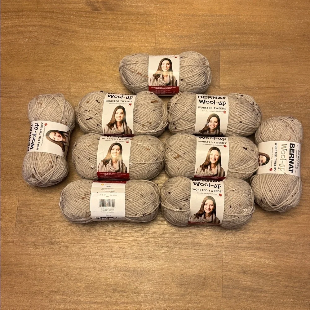 BERNAT WOOL-UP WORSTED YARN, CARAMEL TWEED - (Set of 9 Skeins) - NWT - Picture 2 of 7